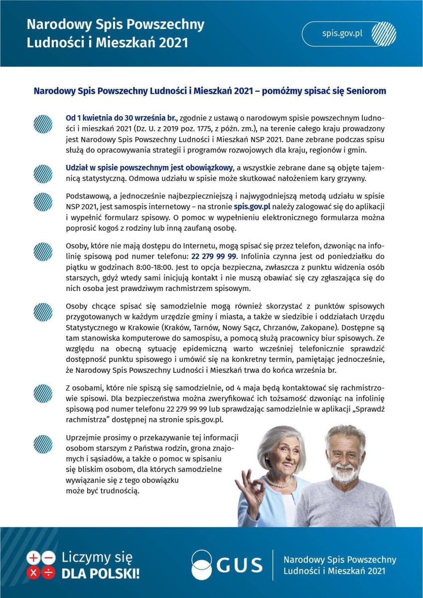 Narodowy Spis Powszechny Ludności i Mieszkań 2021 - pomózmy spisać się seniorom