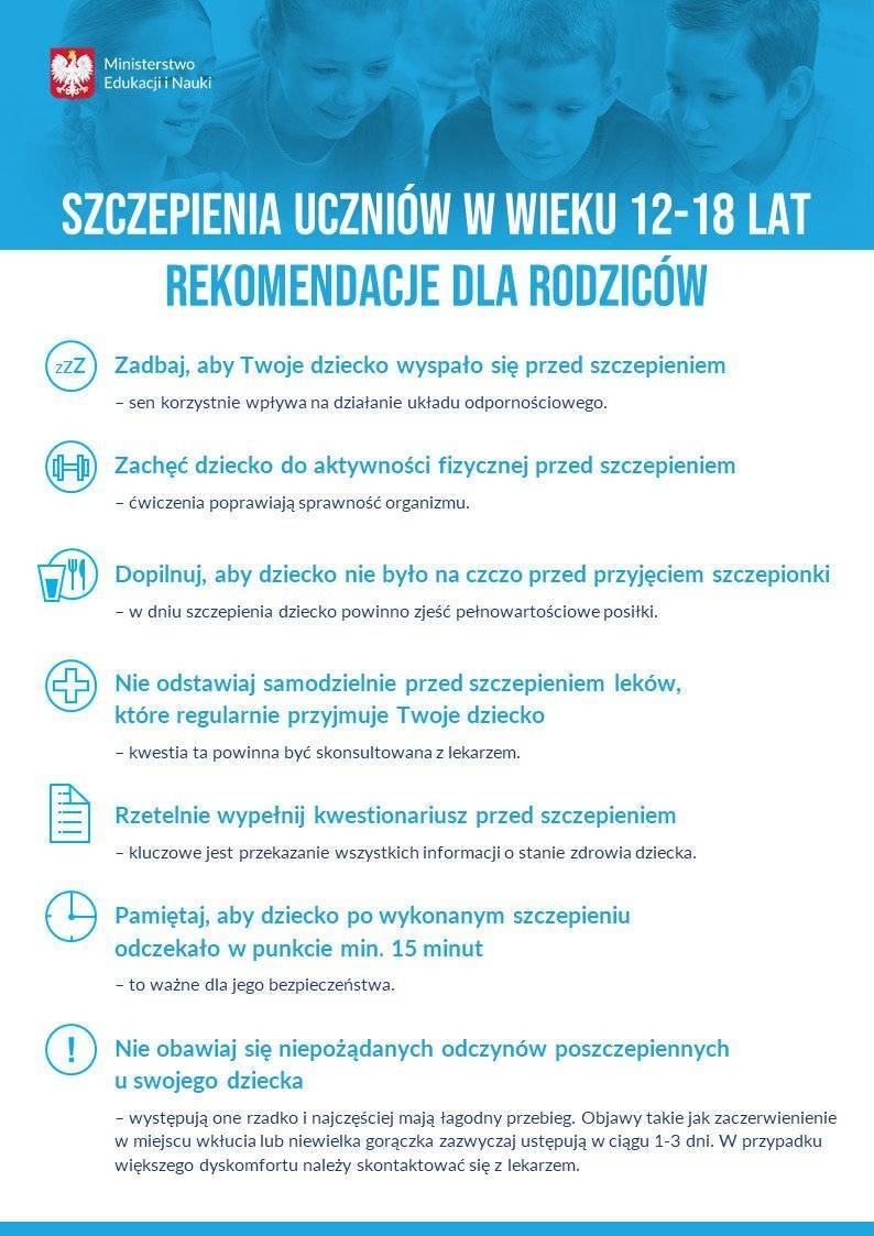 Szczepienia uczniów w wieku 12-18 lat