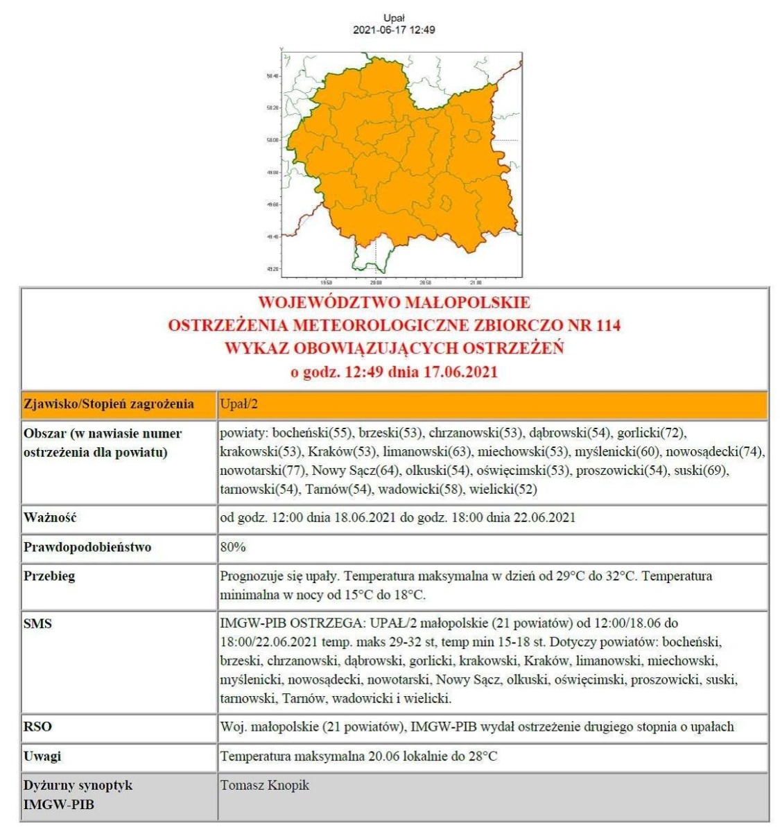 Ostrzeżenie Meteorologiczne - UPAŁ/2