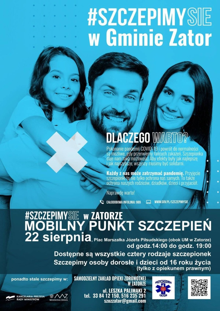 Mobilny Punkt Szczepień w Zatorze 22 sierpnia (niedziela) w godzinach od 14.00 do 19.00