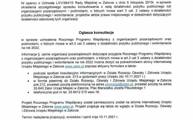 Ogłoszenie Burmistrza Zatora