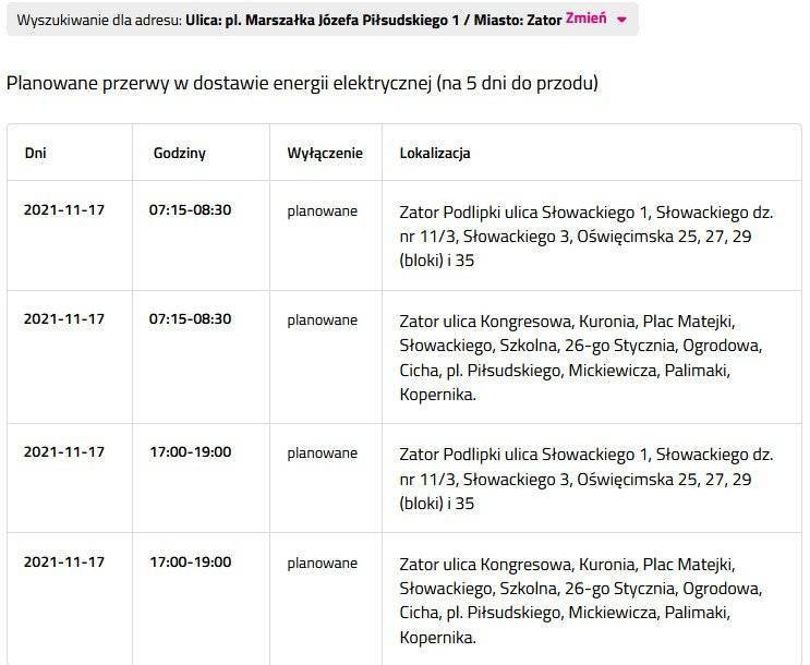 Wyłączenia planowane i awarie - TAURON