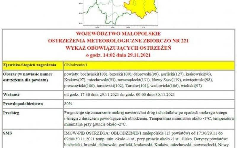 Ostrzeżenie meteorologiczne - Oblodzenie 1