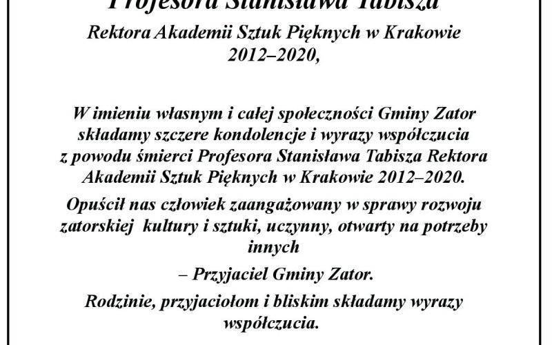 Z głębokim żalem przyjęliśmy wiadomość o śmierci Ś.P. Profesora Stanisława Tabisza