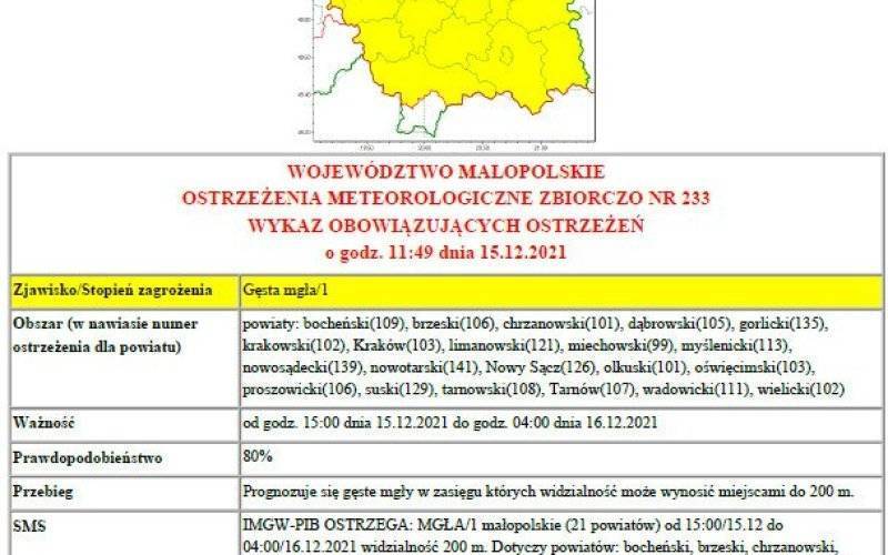 Ostrzeżenie meteorologiczne - Gęsta mgła/ 1