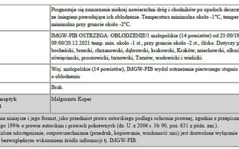 Ostrzeżenie meteorologiczne: Oblodzenie/1