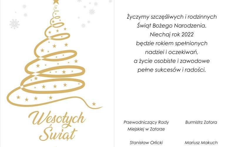 Życzenia świąteczne Burmistrza Zatora i Przewodniczącego Rady Miejskiej w Zatorze