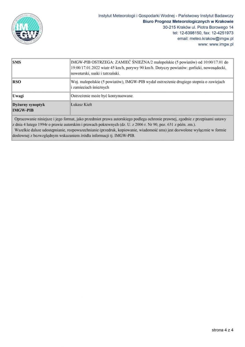 Ostrzeżenie meteorologiczne zbiorcze o: Silny wiatr/2, Oblodzenie/1