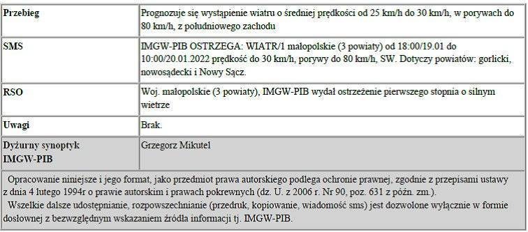 Ostrzeżenie meteorologiczne pierwszego stopnia o silnym wietrze