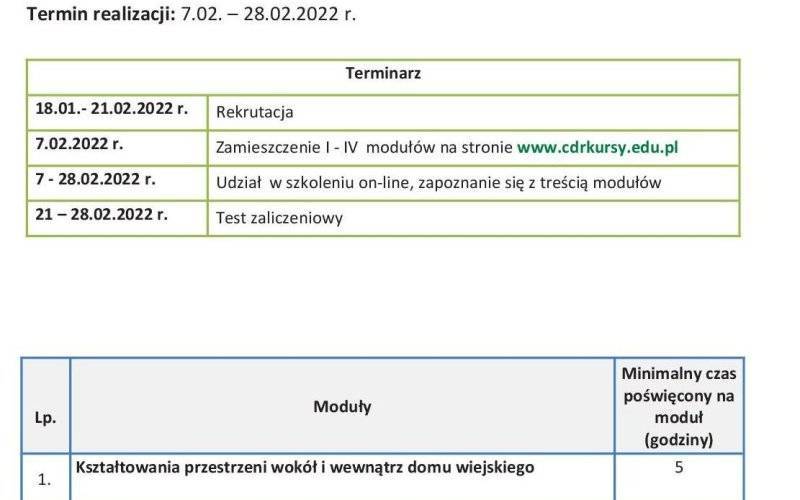 Szkolenie internetowe dla mieszkańców pn. "Estetyzacja wiejskiego gospodarstwa domowego - wybrane aspekty praktyczne"
