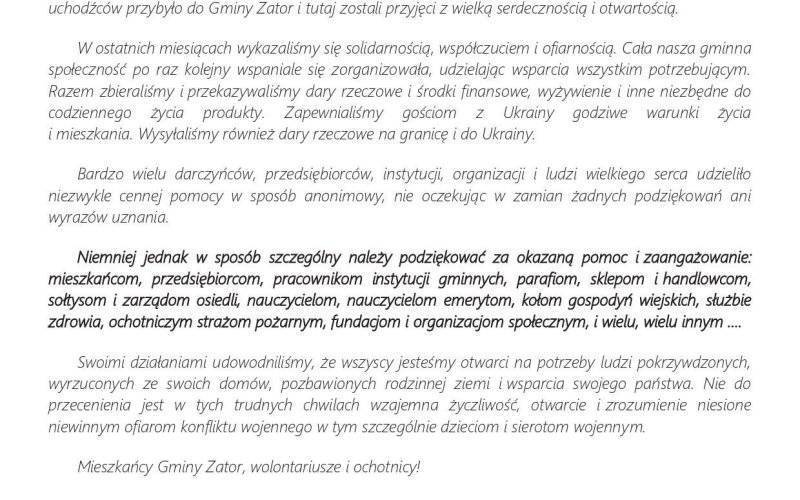 SOLIDARNI Z UKRAINĄ PODZIĘKOWANIE