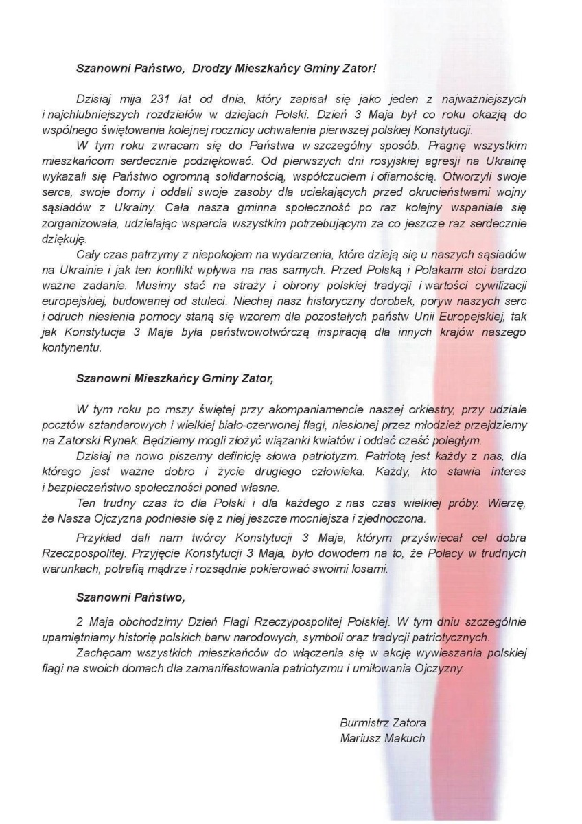 Szanowni Państwo, Drodzy Mieszkańcy Gminy Zator!