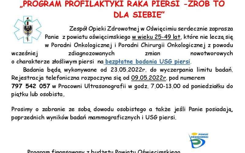 „PROGRAM PROFILAKTYKI RAKA PIERSI -ZRÓB TO DLA SIEBIE”