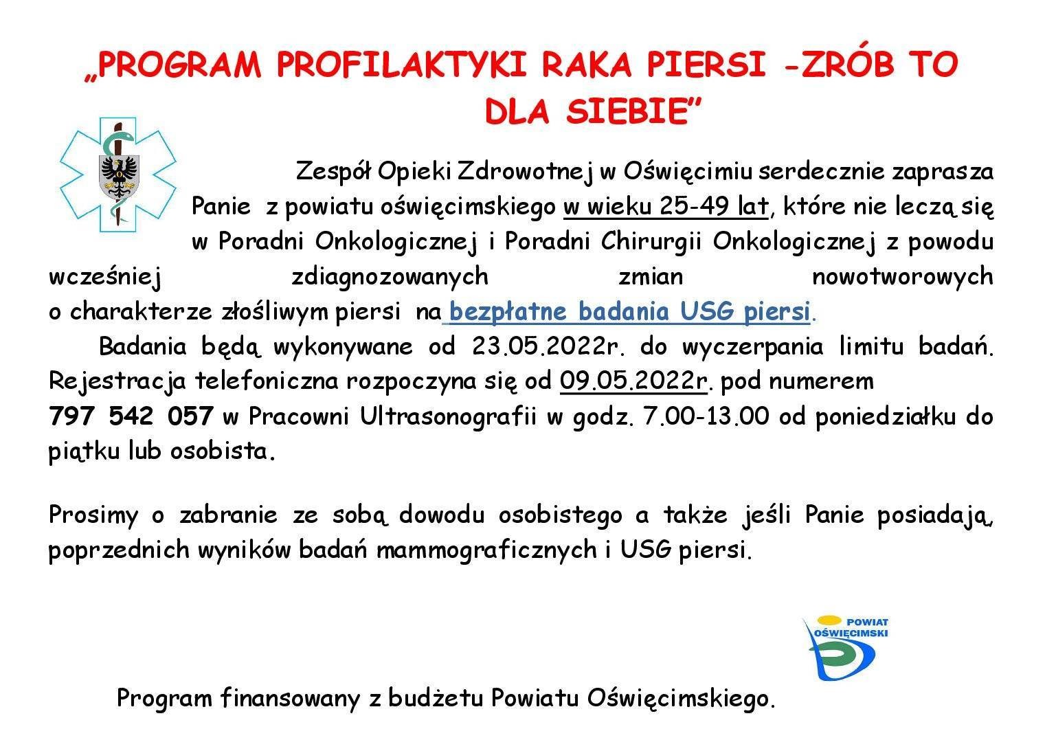 „PROGRAM PROFILAKTYKI RAKA PIERSI -ZRÓB TO DLA SIEBIE”
