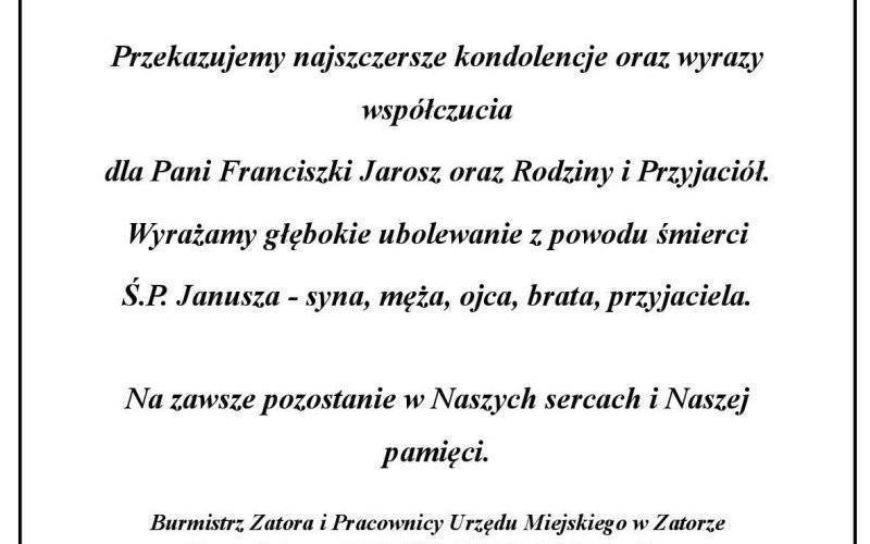 Z głębokim żalem przyjęliśmy wiadomość o śmierci Ś.P. Janusza Jarosza