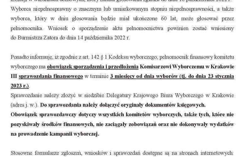 Komunikat Komisarza Wyborczego w Krakowie III z dnia 20 lipca 2022 r.