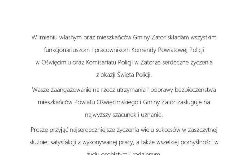 LIST GRATULACYJNY Z OKAZJI ŚWIĘTA POLICJI