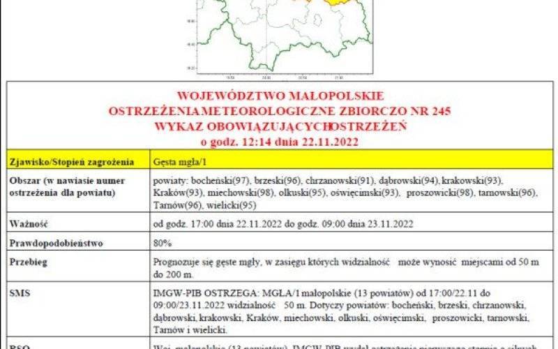 Ostrzeżenie meteorologiczne Nr 245 _Gęsta Mgła