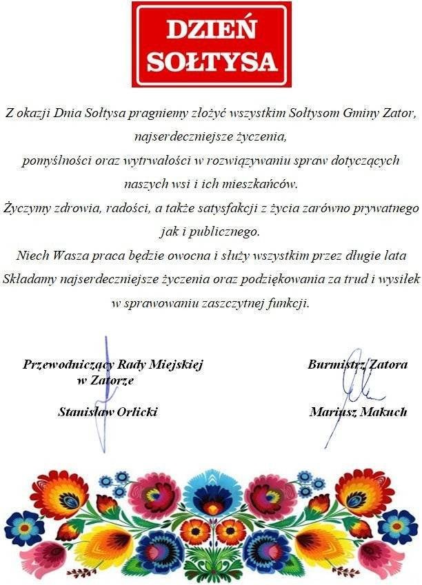 Życzenia z okazji Dnia Sołtysa.