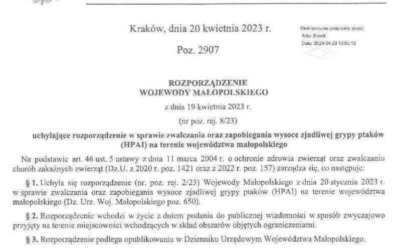 Grypa ptaków - rozporządzenie uchylające rozporządzenie w sprawie zwalczania oraz zapobiegania wysoce zjadliwej grypy ptaków (HPAI)
