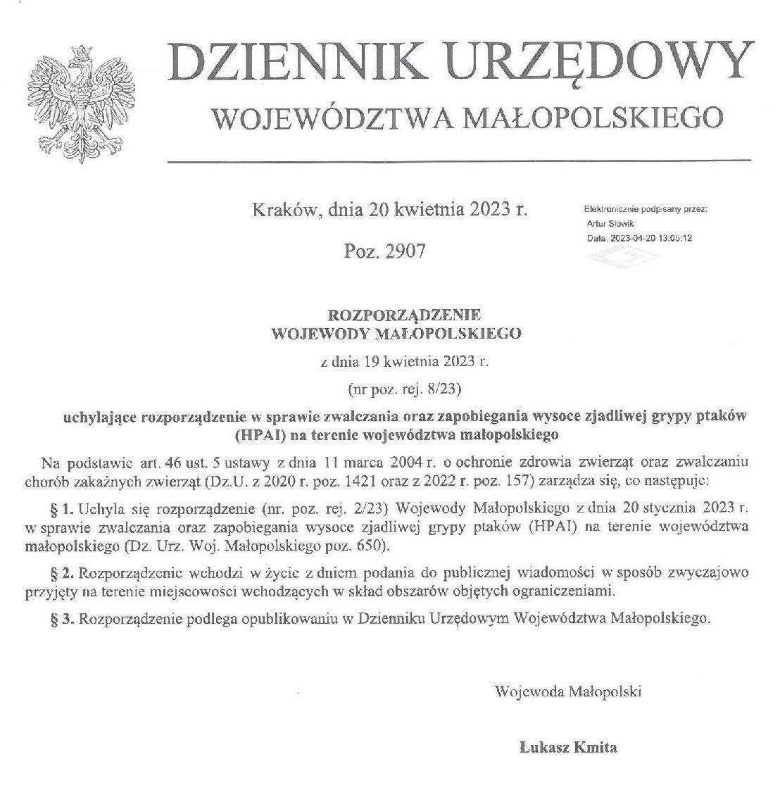 Grypa ptaków - rozporządzenie uchylające rozporządzenie w sprawie zwalczania oraz zapobiegania wysoce zjadliwej grypy ptaków (HPAI)