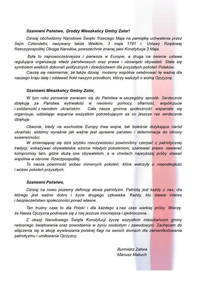 Szanowni Państwo, Drodzy Mieszkańcy Gminy Zator!