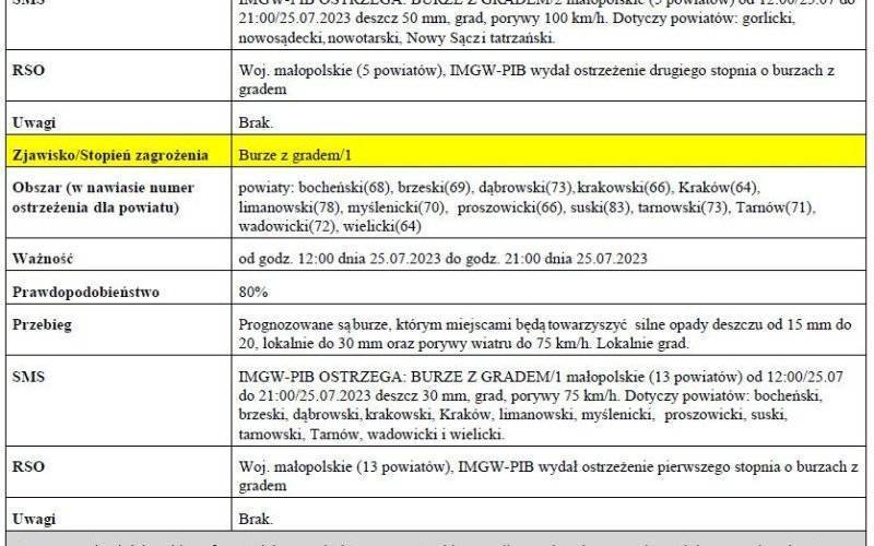 Ostrzeżenie meteorologiczne nr 203 -Silny deszcz z burzami1