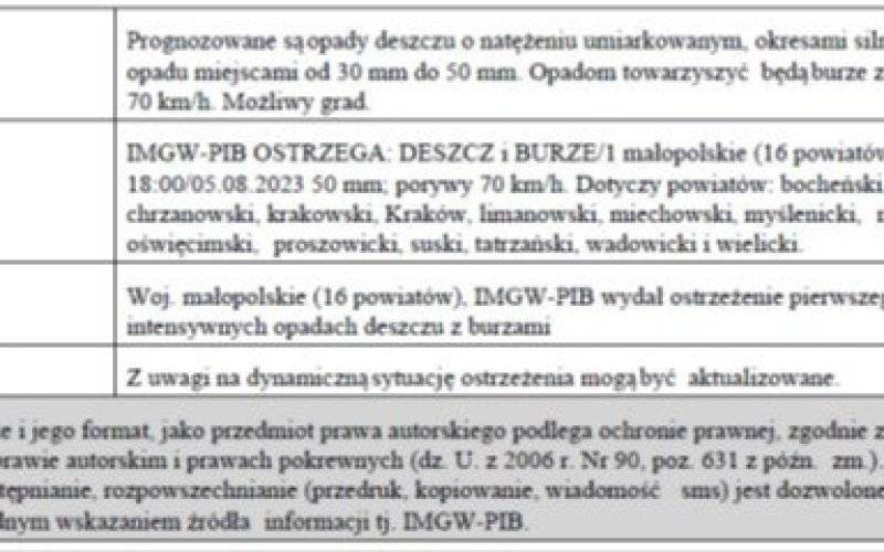 Ostrzeżenie Meteorologiczne nr 209 - Silny deszcz z burzami/1
