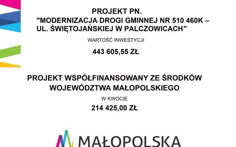 Dofinansowanie na modernizację ul. Świętojańskiej w Palczowicach