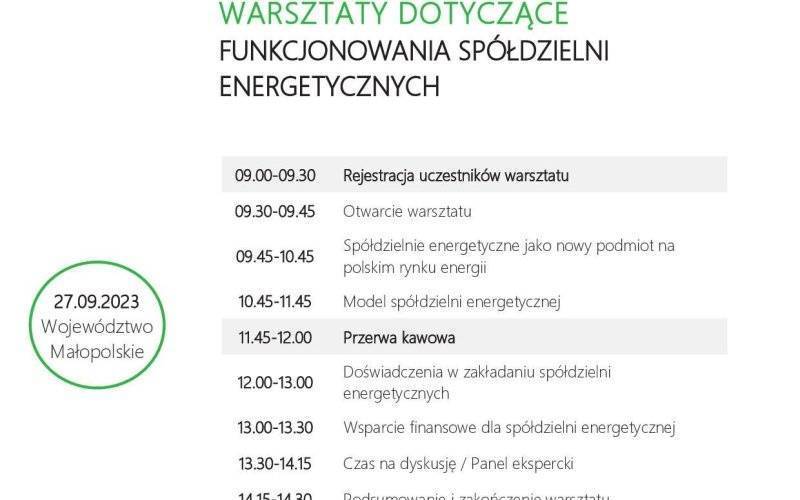 Bezpłatne warsztaty dotyczące funkcjonowania spółdzielni energetycznyc