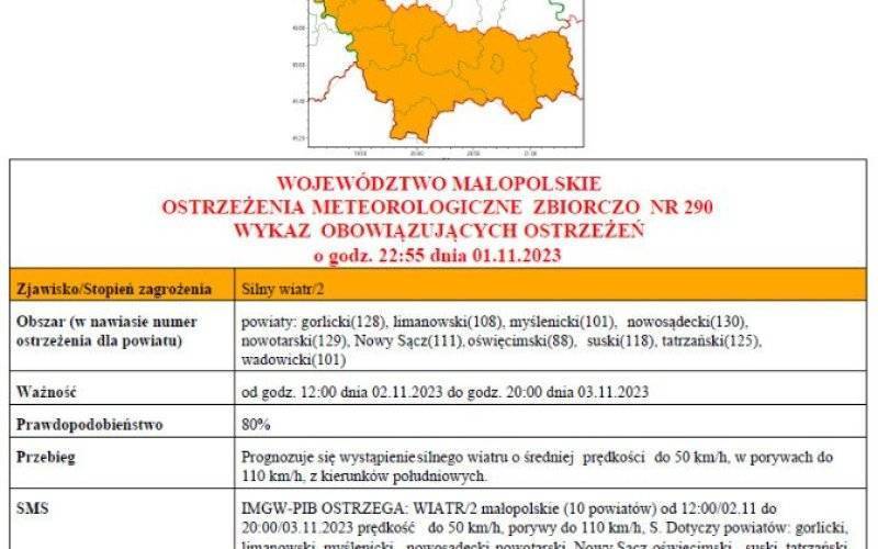 Ostrzeżenie meteorologiczne_299_Silny_wiatr_2 stopnia