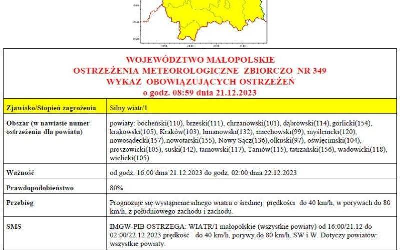 Ostrzeżenie meteorologiczne_nr 349 Silny wiatr_ 1