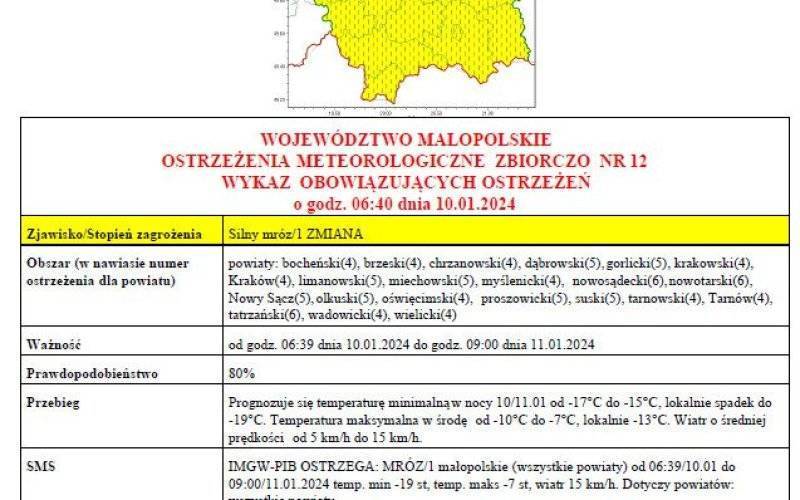 Ostrzeżenie meteorologiczne nr 12 - Silny mróz_1 Zmiana