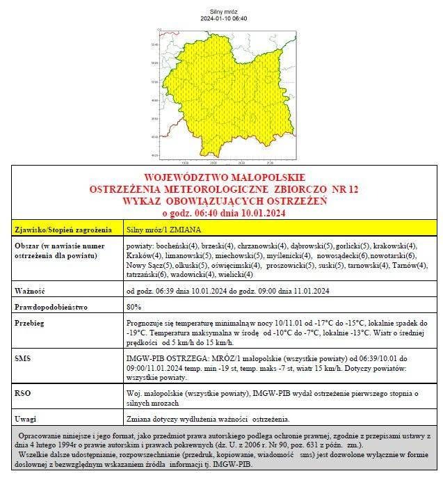 Ostrzeżenie meteorologiczne nr 12 - Silny mróz_1 Zmiana