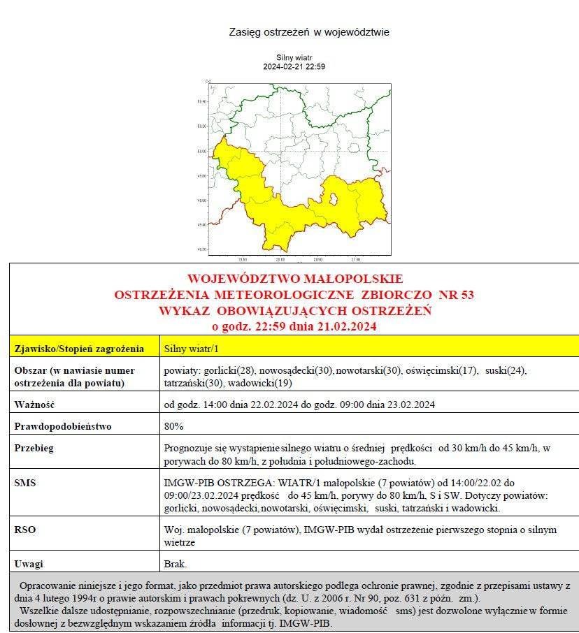 Ostrzeżenie meteorologiczne_nr53_Silny_Wiatr_1stopnia