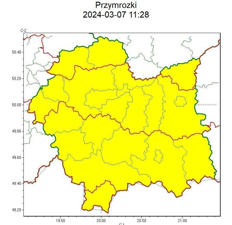Ostrzeżenie meteorologiczne nr 58 - Przymrozki_1 stopnia