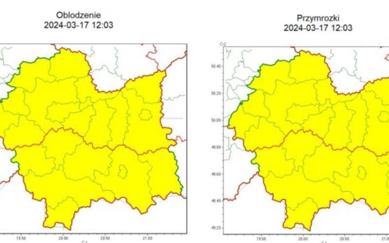 Ostrzeżenie meteorologiczne nr 62 - Przymrozki, oblodzenie_1 stopnia