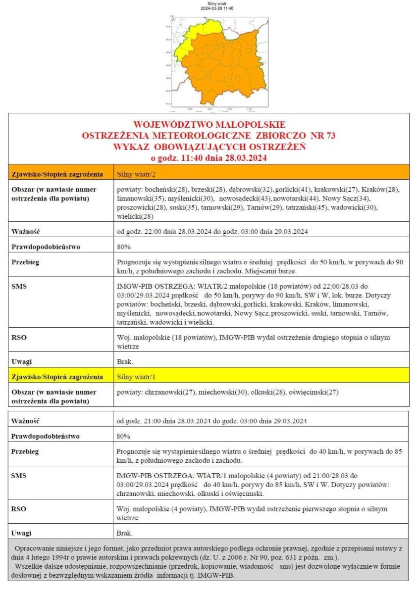 Ostrzeżenie meteorologiczne nr 73 - Silny wiatr _ 1