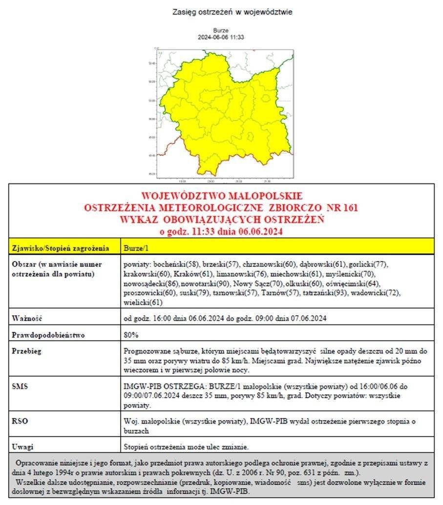 Ostrzeżenie Meteorologiczne nr 161 - Burze_1 stopnia