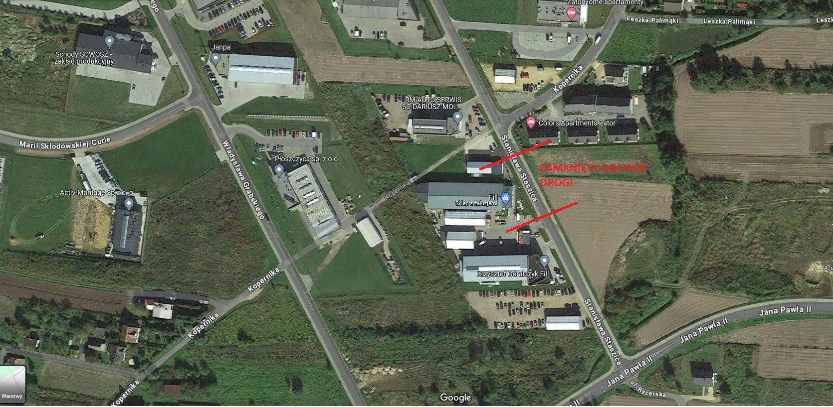 Informacja UM Zator dotycząca tymczasowego zamknięcia odcinka drogi