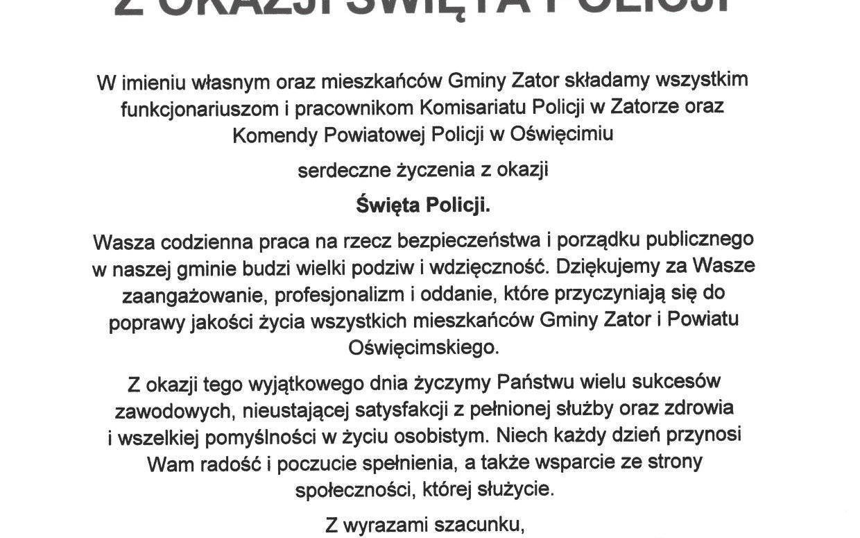 LIST GRATULACYJNY Z OKAZJI ŚWIĘTA POLICJI