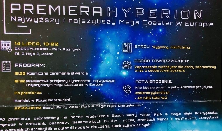 Najwyższy i najszybszy HYPERION wystartuje już w sobotę