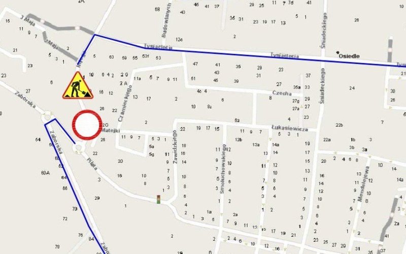 Zmiana organizacji ruchu - zamknięty odcinek od ul. Nojego do ronda przy ul. Pilata