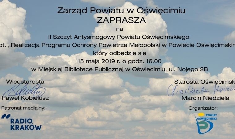 Zaproszenie. II Szczyt Antysmogowy Powiatu Oświęcimskiego