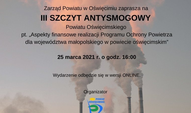 Zapraszamy na III Szczyt Antysmogowy Powiatu Oświęcimskiego