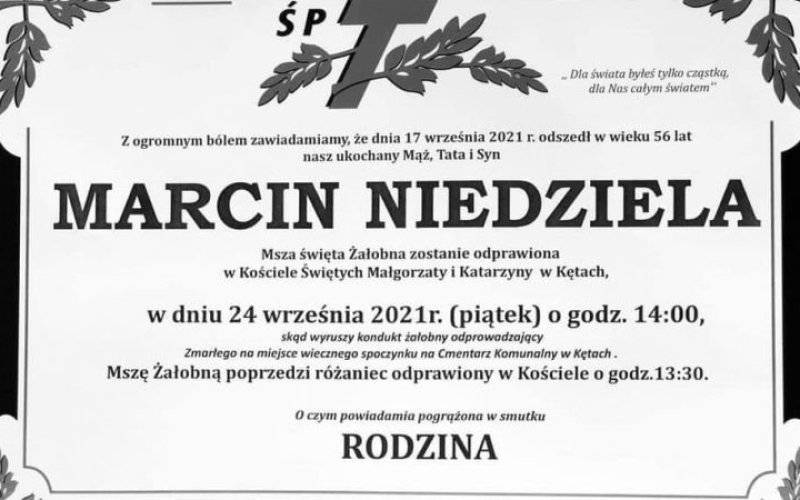 Pogrzeb Starosty Oświęcimskiego, śp. Marcina Niedzieli odbędzie się 24 września w rodzinnych Kętach