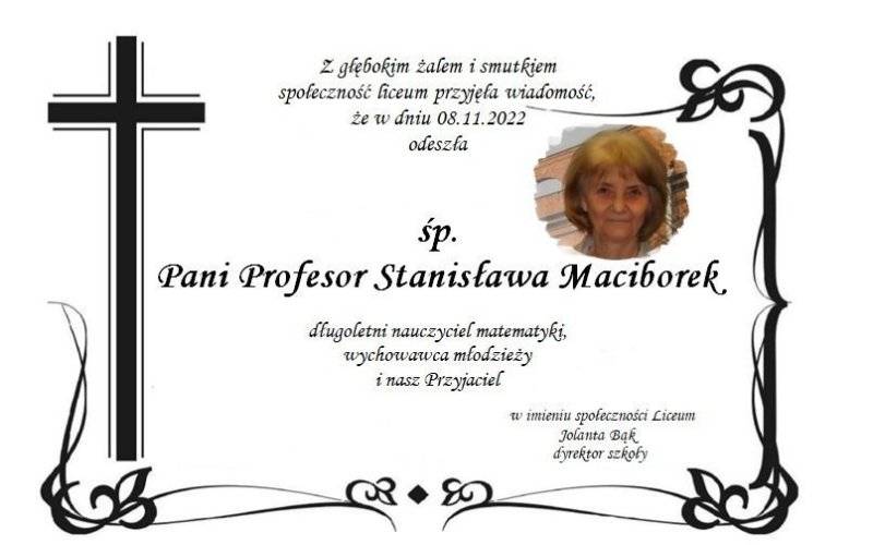 Odeszła Stanisława Maciborek, niekwestionowany autorytet, człowiek prawy i wyrozumiały