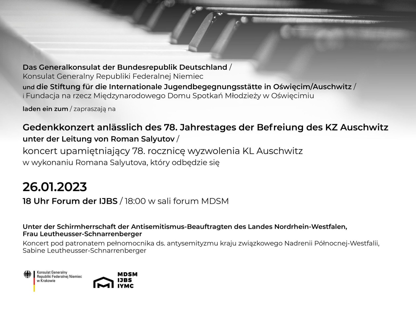 Zaproszenie na koncert upamiętniający 78. rocznicę wyzwolenia KL Auschwitz