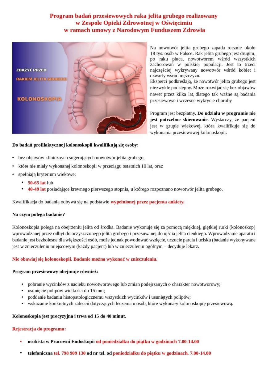 W szpitalu ruszył bezpłatny program badań przesiewowych raka jelita grubego