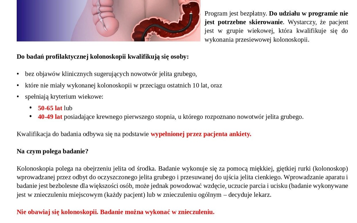 W szpitalu ruszył bezpłatny program badań przesiewowych raka jelita grubego